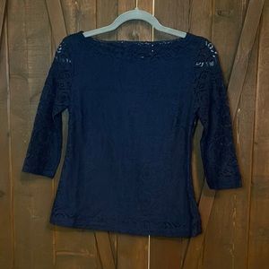 NWT 0P Banana Republic navy lace scoop neck top
